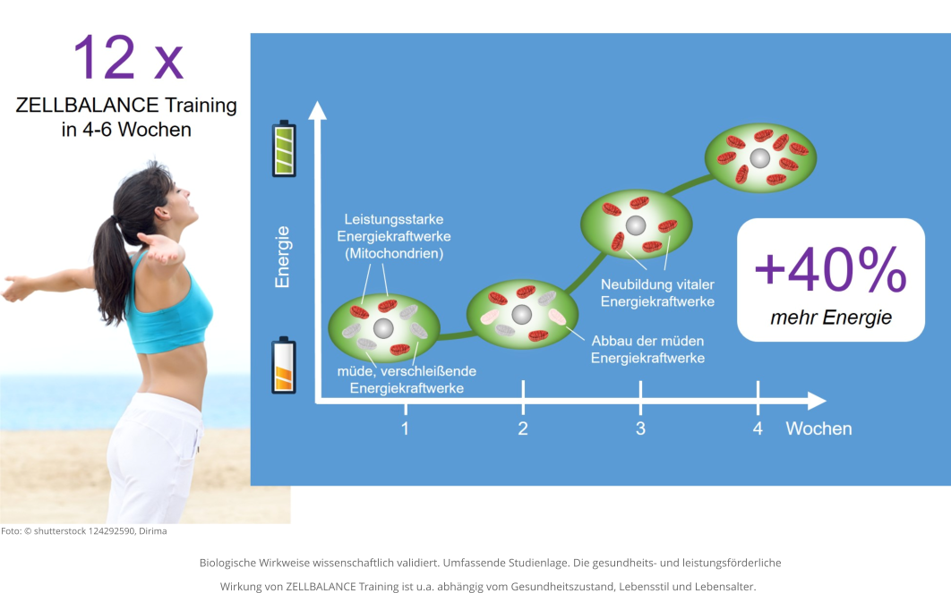 Biologische Wirkweise wissenschaftlich validiert. Umfassende Studienlage. Die gesundheits- und leistungsförderliche Wirkung von ZELLBALANCE Training ist u.a. abhängig vom Gesundheitszustand, Lebensstil und Lebensalter.      Foto: © shutterstock 124292590, Dirima